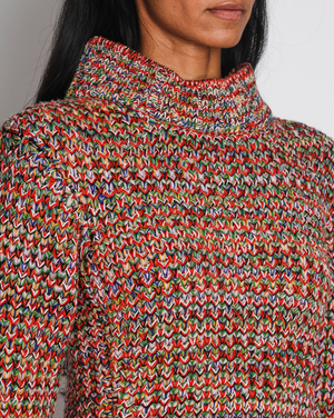 Chanel Red Multi Coloured Mock Neck Jumper Size FR 38 UK 10
