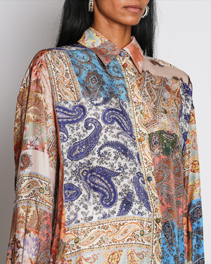 Zimmermann Floral Print Multicolour Long Sleeve Blouse with Bubble Sleeves and Pearl Button Details Size 2 (UK 12)