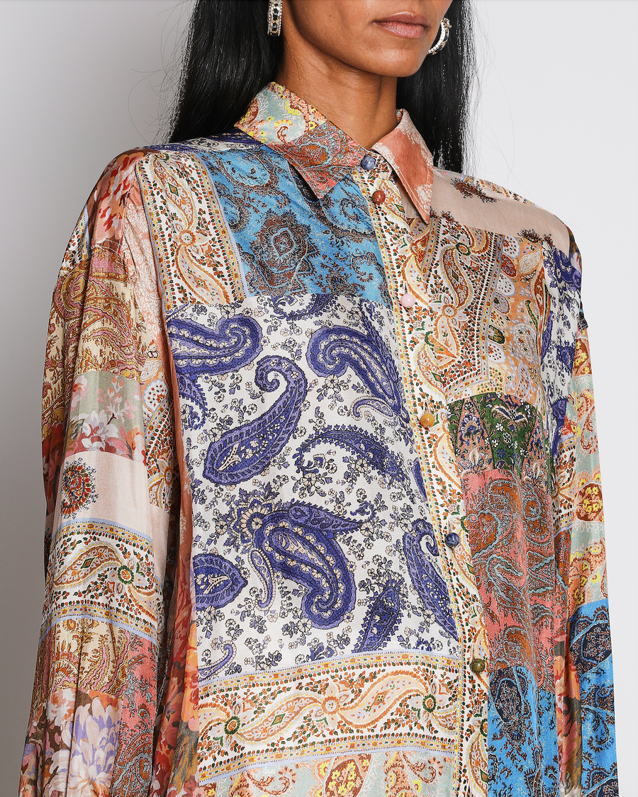 Zimmermann Multi-Colour Silk Oriental Print Long Sleeve Blouse with Buttons Size 2 (UK 12) RRP £550