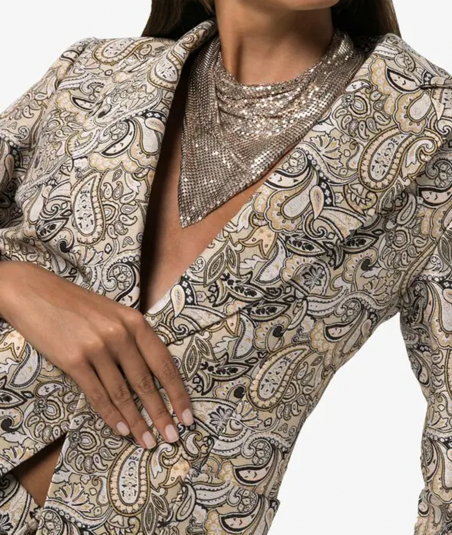 Paco Rabanne Gold Chainmail Pixel Mesh Scarf with Logo Button Details RRP £500