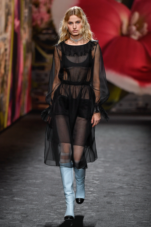 Chanel Spring 2024 Runway Pastel Blue Leather Knee-High Heeled Boots with Black Cap-Toe and Gold CC Logo Details Size EU 40C