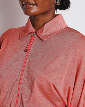 Hermès Coral Silk Cropped Zip-up Top and High Waisted Wide Leg Pants Set with Adjustable Drawstring Detail Size FR 34(UK 6)