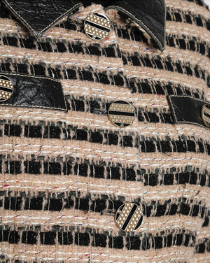Chanel 19A Paris-New York Métiers d'Art Striped Tweed & Leather Jacket Midi Skirt FR 38 (UK 10)