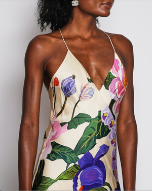 Borgo De Nor Multicolour Satin Floral Maxi Dress IT 44 (UK 12) RRP £980