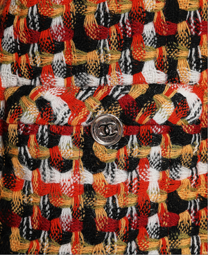 Chanel 23/A Orange Tweed Collarless Jacket with CC Button Detail Size FR 38 (UK 10)
