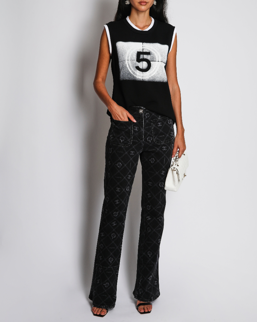Chanel 21/S Black Sleeveless No5 Logo Vest Size FR 36 (UK 8)