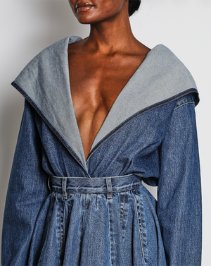 Alaïa Denim Blue Hooded Bodysuit Size FR 36 (UK 8) RRP £990