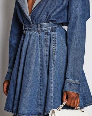 *SHOOT MS* Alaia Blue Denim Aline Skirt with Zip Pocket Detail Size FR 38 (UK 10)