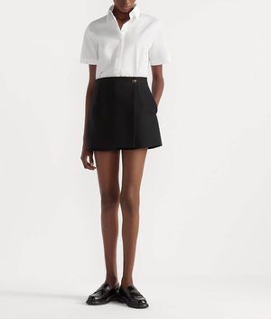 Christian Dior Black Wool and Silk Blend Mini Skort with Black and Gold CD Logo Button Detail Size FR 36 (UK 8) RRP £1,600