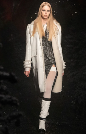 Chanel 2021 White Patent Leather Shearling Long Coat with Pockets and CC Detail Buttons Size FR 38 (UK 10)