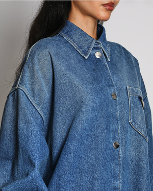 Prada Blue Denim Oversized Shirt With Enamel Prada Logo Size 46 (UK 14)