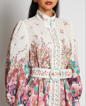 Zimmermann Pink Jude Floral Print Linen Mini Dress Size 4 (UK 16)