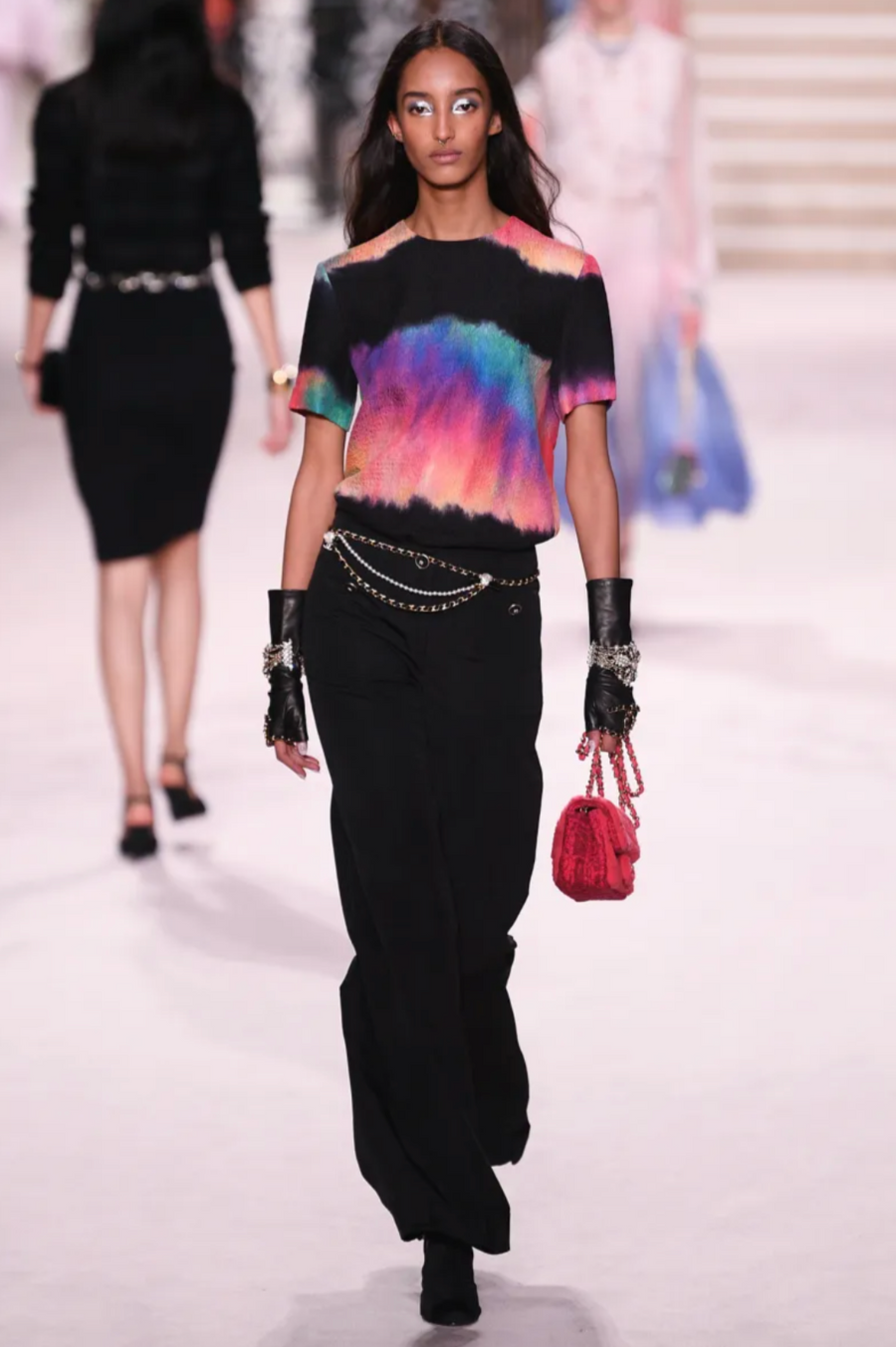 Chanel Métiers d'Art 2020 Black Short Sleeve Tie-Die Silk Blouse Size FR 38 (UK 10)