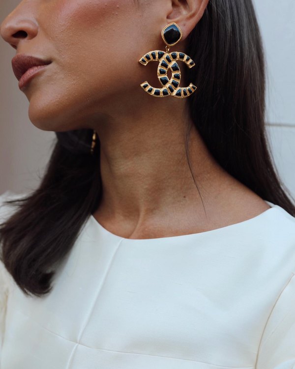 *RARE* Chanel Extra Large CC Gold and Black Egyptian Collection Earrings