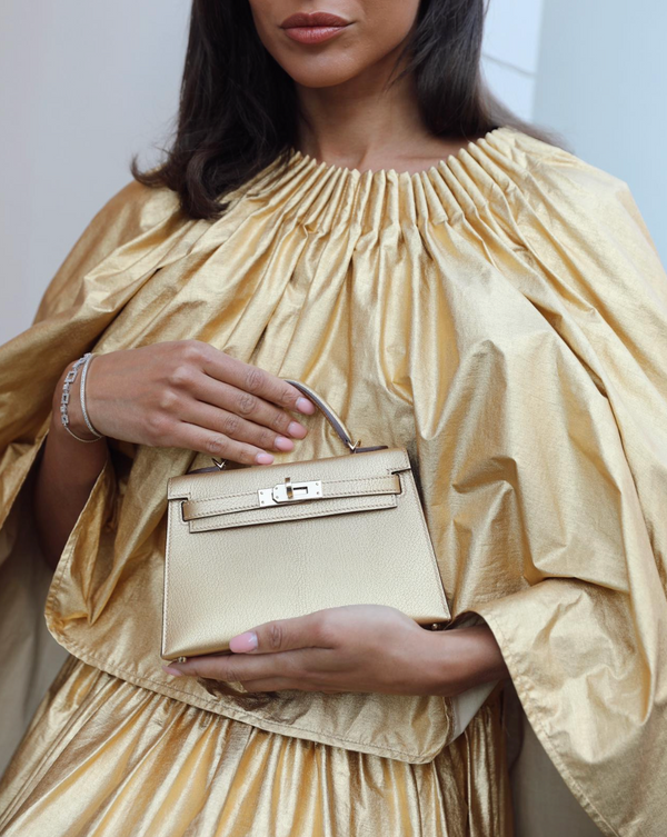 *SUPER RARE & HOT* Hermès HSS Mini Kelly II 20 Bag in Metallic Doré Chèvre Chamkila Leather with Permabrass Hardware