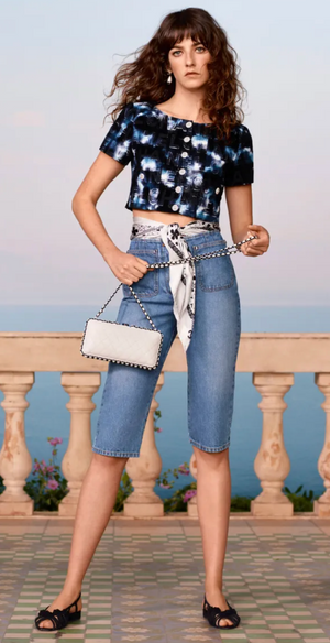 Chanel 21C Blue Denim Three Quarter Jeans with Pocket Detail Size FR 38 (UK 10)