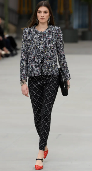 Chanel 20C Black Quilt Glittered Thin Strap Top and Leggings with Black and White CC Logo Detail Size FR 42 (UK 14)