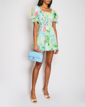 Charo Ruiz Blue Watercolour Print Mid-Sleeve Mini Dress Size S (UK 8)