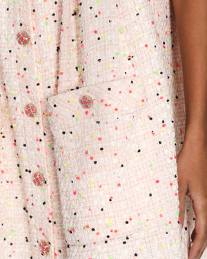 Chanel SS/2019 Pink Tweed A-Line Strap Dress with Pearl and Leather Strap Detail FR 36 (UK 8)