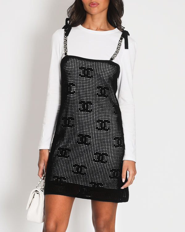 *HOT* Chanel Black Mini Knitted Dress with White T-Shirt and Crystal Logo Embellishments Size FR S (UK 8) 22C RRP £3550