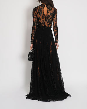 Zuhair Murad Black Floral Lace Bodysuit and Maxi Skirt Set Size IT 42 (UK 10) RRP £3,500