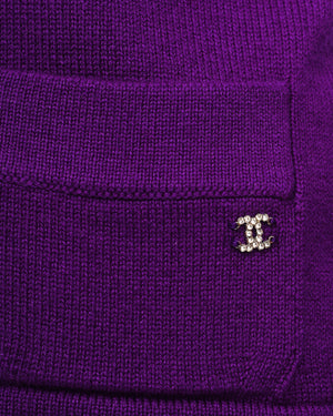 Chanel Purple Cashmere Cardigan with Silver Sequin Buttons FR 42 (UK 14)