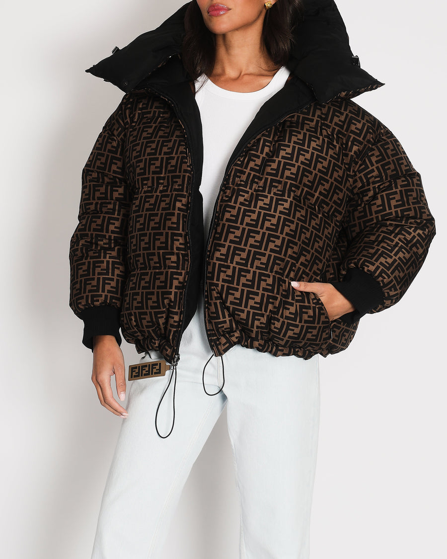 Fendi Black, Brown Monogram Reversible Down Jacket Size S (UK 8)