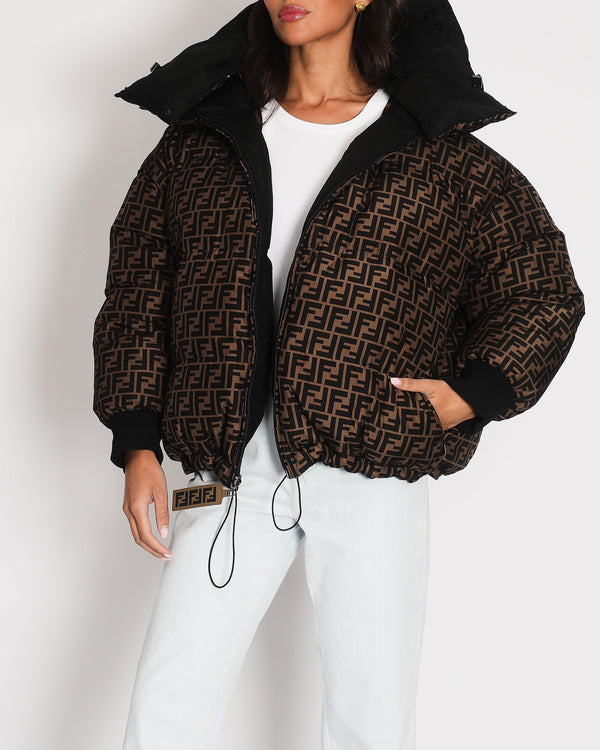 Fendi Black, Brown Monogram Reversible Down Jacket Size S (UK 8)