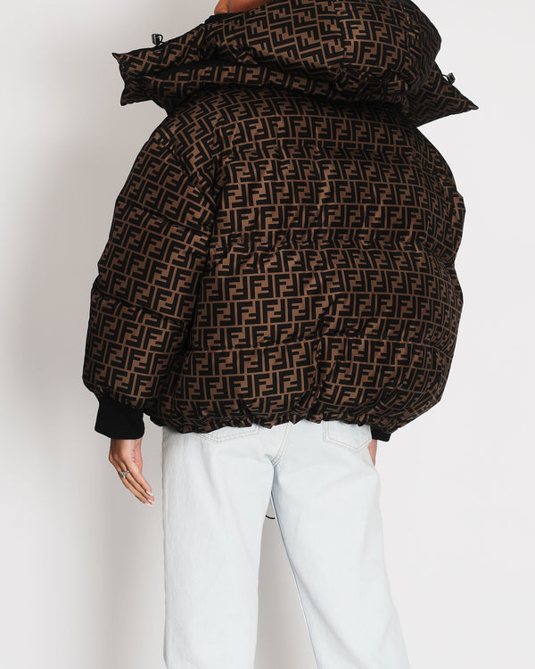 Fendi Black, Brown Monogram Reversible Down Jacket Size S (UK 8)