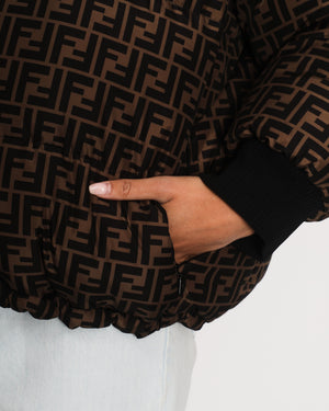 Fendi Black, Brown Monogram Reversible Down Jacket Size S (UK 8)