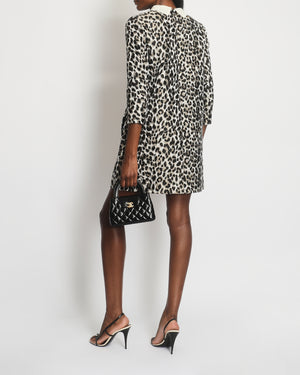 Christian Dior Mini Jacquard Leopard Dress with White Lace Collar Size FR 38 (UK 10)