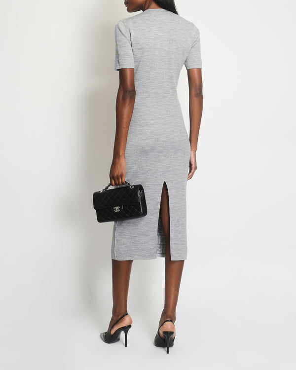 Fendi Grey Short Sleeve Round Neck Dress with FF Logo Detail IT 40 (UK 8)