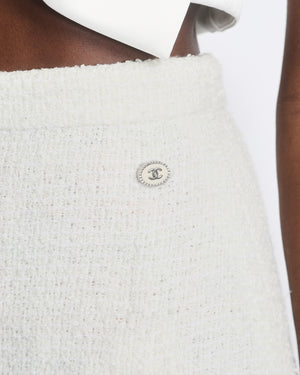Chanel Cream Tweed Mini Skirt with CC Logo Detailing Size FR 36 (UK 8)