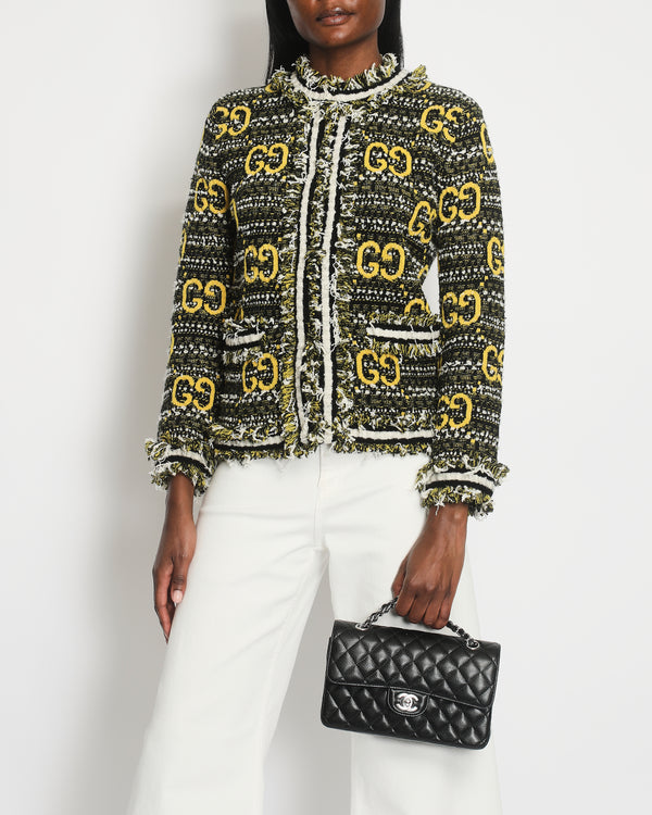 Gucci Black, Yellow White GG Monogram Tweed Jacket IT 40 (UK 8)