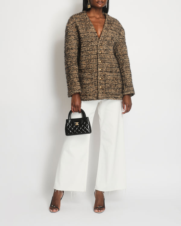 Celine Brown Tweed Over-Sized Jacket with Gold Button Detail Size FR 34 (UK 6)