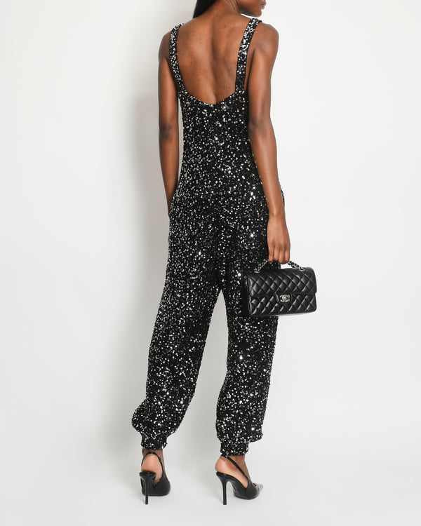 Chanel Black Sequin CC Jumpsuit with Front Pocket Detail FR 38 (UK 10)