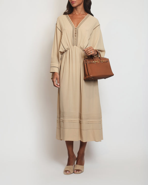 Loro Piana Beige Silk Long Dress with Buttons Detail Size IT M (UK 10-12)