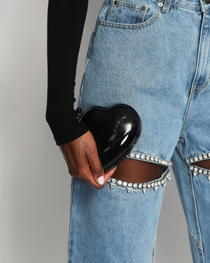 AREA Blue Denim High-Waist Jeans with Crystal Cut Out Detail Size US 2 (UK 6)