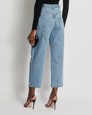 AREA Blue Denim High-Waist Jeans with Crystal Cut Out Detail Size US 2 (UK 6)