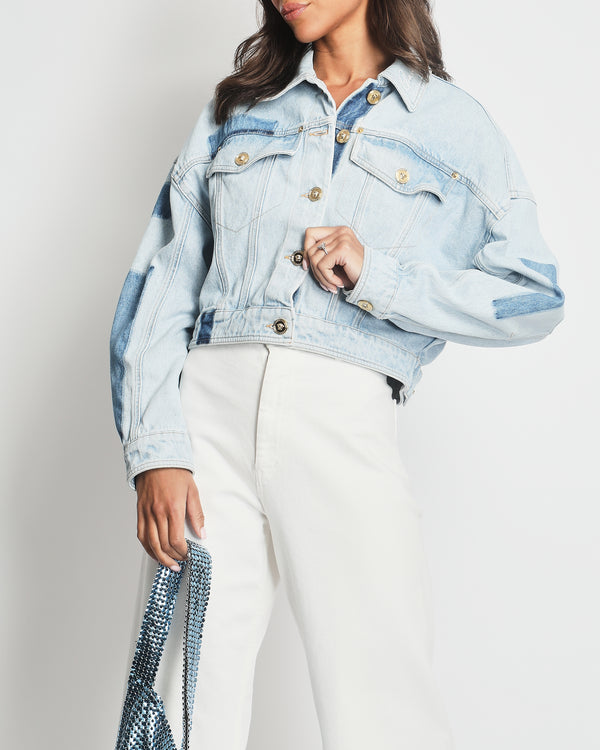 Versace Denim Jacket with Gold Button and Logo Detail IT 42 (UK 10)