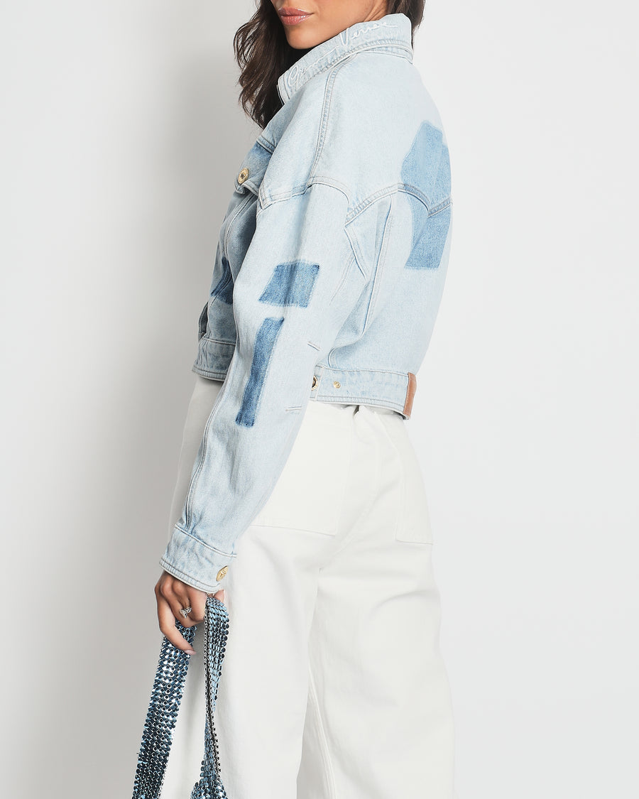 Versace Denim Jacket with Gold Button and Logo Detail IT 42 (UK 10)