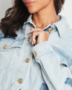 Versace Denim Jacket with Gold Button and Logo Detail IT 42 (UK 10)