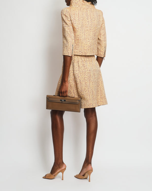 Chanel 01/P Spring 2001 Beige, Burgundy Two-Piece Jacket and Skirt Set FR 34 (UK 6)