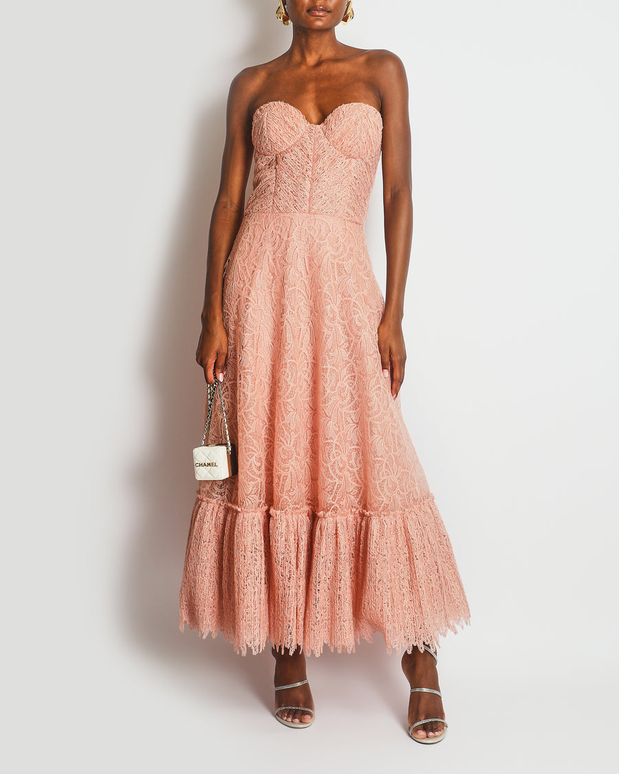 costarellos pink dress Floral lace gown in pink - Costarellos
