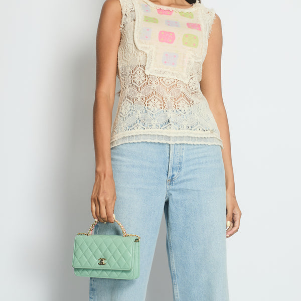 Chanel Cream Crochet Sleeveless Top with Multicoloured