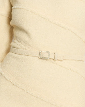 Chanel A/08 Cream Tweed Long Sleeve Diagonal Belted Dress with Collar Detailing FR 34 (UK 6)