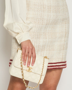 Chanel Beige Tweed A-Line Skirt with Knitted Trim Detail FR 36 (UK 8)