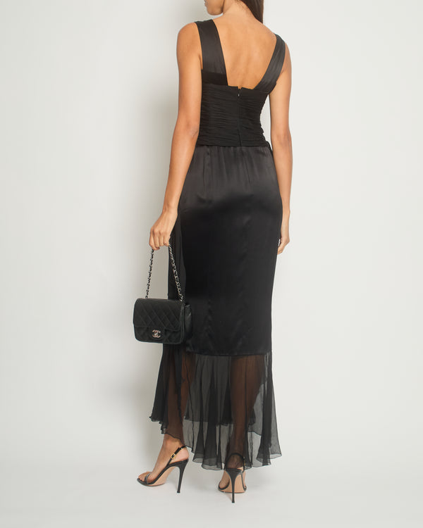 Chanel Black 06A V-Neck Silk and Chiffon Maxi Dress with Ruching Size FR 38 (UK 10)