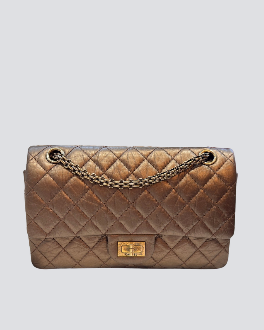 Chanel Bronze Medium Reissue 2.55 Double Flap Bag With Antique Gold Hardware