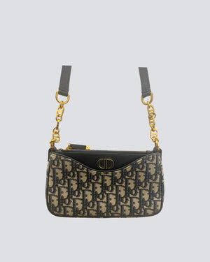 Christian Dior Navy Blue Oblique 30 Montaigne Mini Hobo Avenue Bag With Gold Hardware